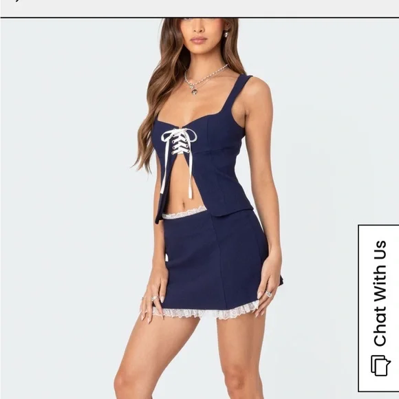 Edikted Navy Blue Lace-Up Tank Top - Picture 5 of 6